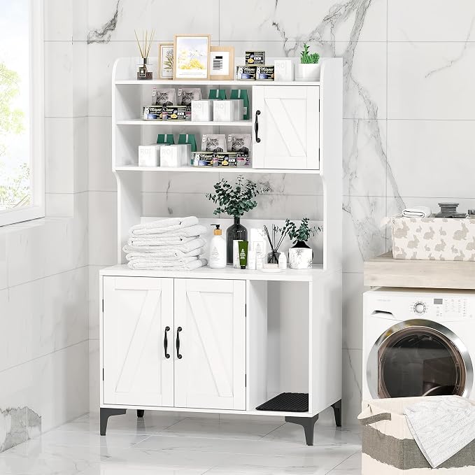 IDEALHOUSE Cat Litter Box Enclosure with Shelves and Doors,Wood Sturdy Hidden Litter Box Furniture,Indoor Cat House Furniture for Most of Litter Box,Litter Box Cabinet,White - Image 8
