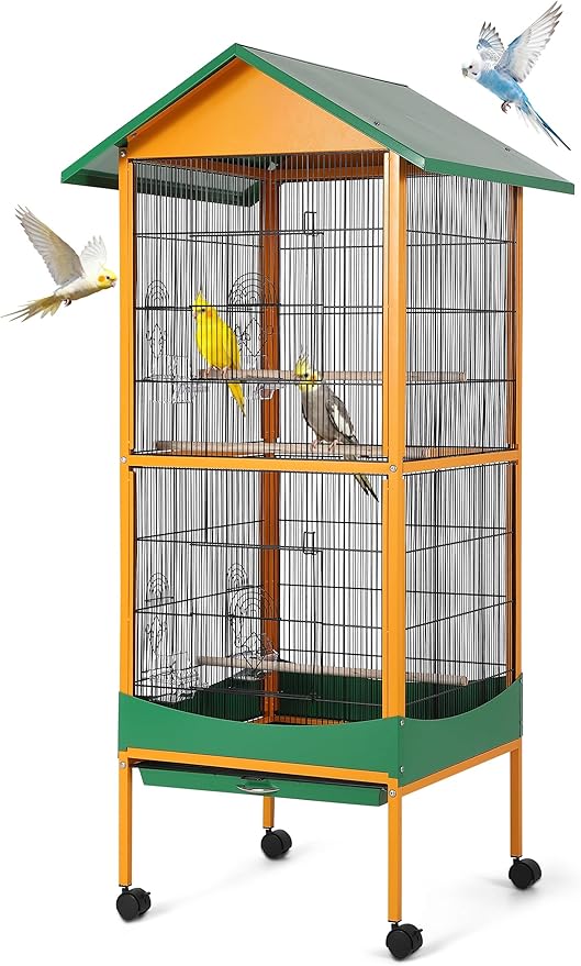 Garvee Bird Cage, 66''H Extra Large Bird Cage,Easy to Clean | w/ Removeble Tray, Waterproof Roof, Lockable Caster, Indoor& Outdoor Use for Conure,Macaw,Budgie,Cockatiel,Parakeet by Garvee