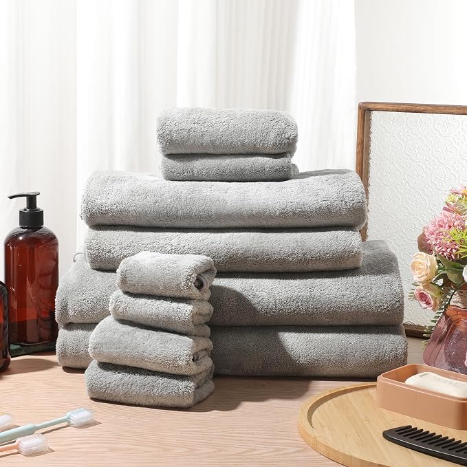 Mixweer 24 Piece Light Grey Microfiber Absorbent Towel Set: 2 Oversized Bath Sheets, 4 Bath Towels, 6 Hand, 8 Washcloths, 4 Fingertip for Bathroom Spa Gym Camping Beach - Image 2