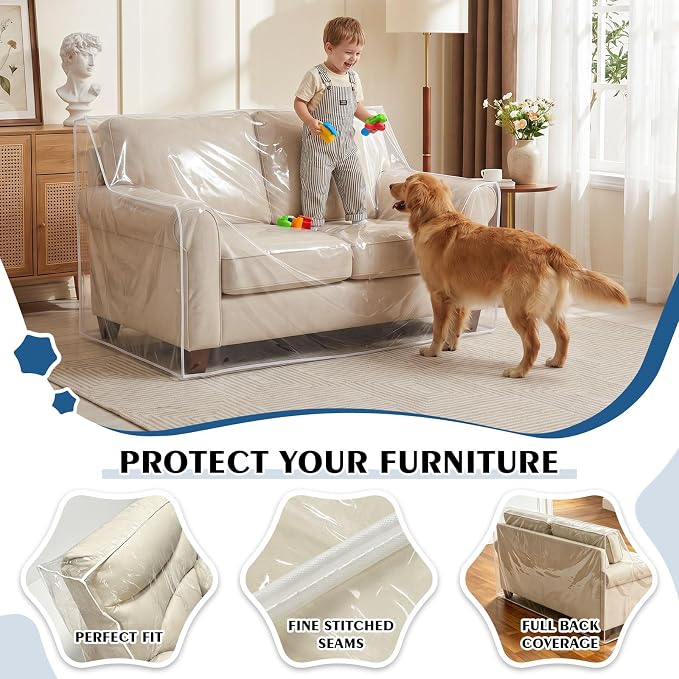 TAOCOCO Plastic Couch Covers 82" W Heavy Duty Clear 2 Seat Sofa Covers, Thick Vinyl Loveseat Couch Cover for Dog & Cat, Waterproof & Dustproof Sofa Furniture Protector for Storage and Moving - Image 6
