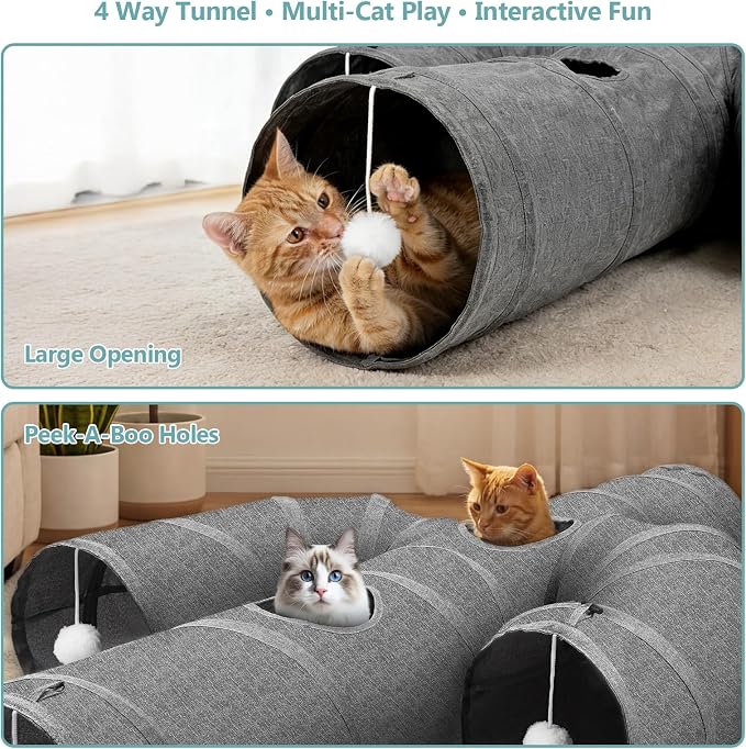 Ownpets Cat Tunnel Sturdy Oxford Fabric Cat Tunnel Toy, Cactus Shape Collapsible Cat Tunnels for Indoor Cats,Interactive Peek Hole Pet Tunnel Tube with Cat Wand Toy - Image 2