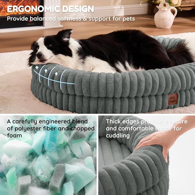 ChiXnuggle Orthopedic Dog Bed, Washable Cover, Faux Fur Bolster Pet Couch | waterproof,egg crate foam,non-slip bottom,for extra large dogs,grey,41*30*7,dog sofa - Image 4