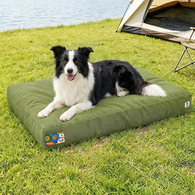 Sytopia 36 Inch Canvas Outdoor Dog Bed for Large Dogs, Durable Dog Bed with Waterproof Machine Washable Removable Cover, Indoor Patio Pet Pad for Crate, Green by Sytopia