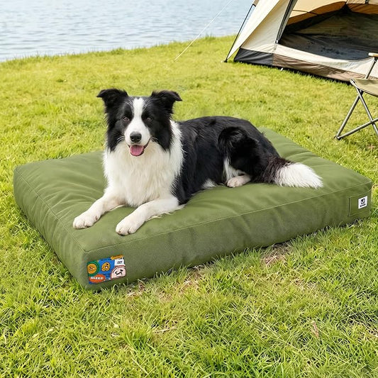 Sytopia 36 Inch Canvas Outdoor Dog Bed for Large Dogs, Durable Dog Bed with Waterproof Machine Washable Removable Cover, Indoor Patio Pet Pad for Crate, Green by Sytopia