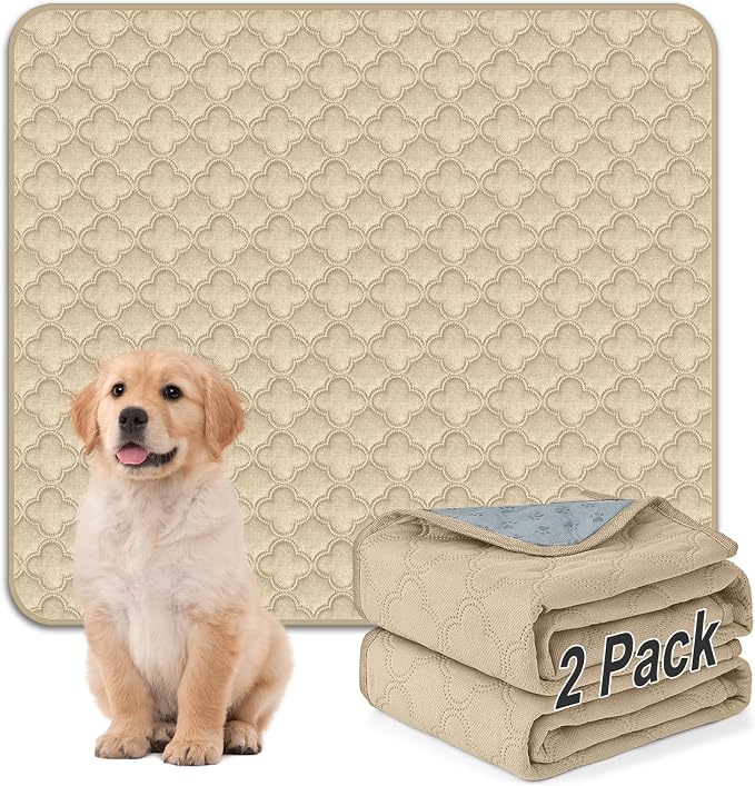 FunFurry Washable Pee Pads for Dogs - 2 Pack Reusable Waterproof Puppy Training Pads, Super Absorbent with Dog Paw Shape Non-Slip Backing (Cream, 41" X 41" - 2 Pack) by FUNUPFURRYLIFE