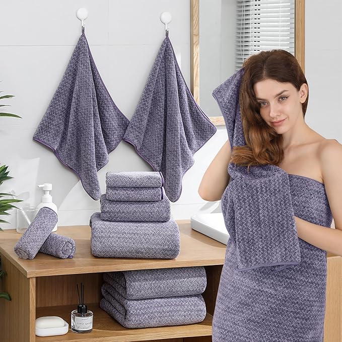 Ycosy Hand Towels Set 16x31 Inches,Soft Microfibers Bathroom Towel Set 2 Pack,Highly Absorbent Quick Dry Luxury Towel Hotel Spa Gym Hand Towel Collection for Bathroom,Dark Purple - Image 4