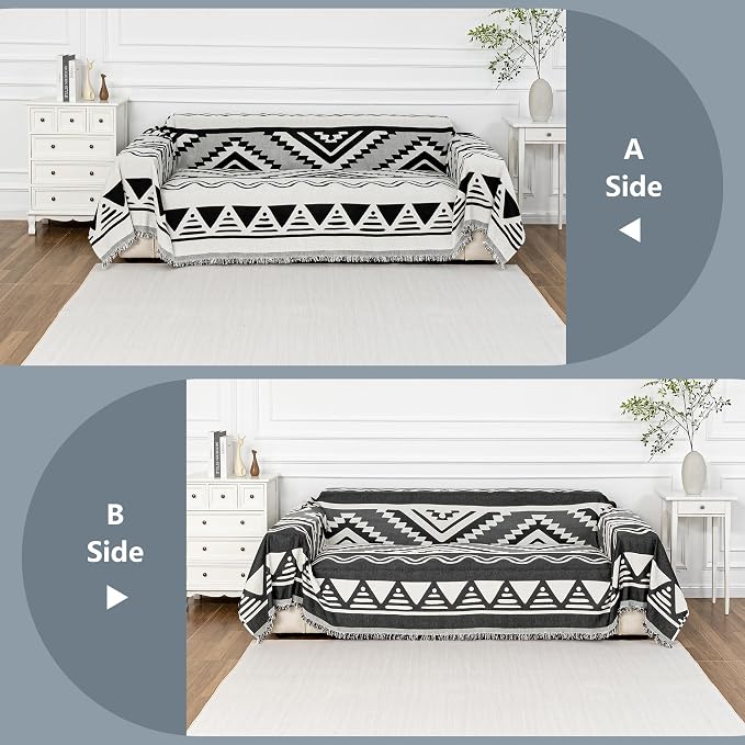 MYSKY HOME Sectional Couch Cover Black Boho Geometric Sofa Covers for Sectional Sofa L Shape Chenille Couch Protector for Dogs Pets Couch Throw Cover Washable Durable for Home Decor, 71" X118" - Image 3