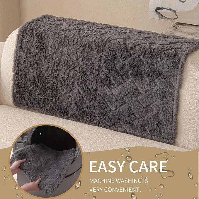 Waterproof Dog Bed Cover Non Slip Couch Cover for Dogs Washable Soft Faux Fur Sofa Cover Couch Covers for 3 Cushion Couch Sofa Pet Friendly (Grey, 22.5x22.5（2pc）) - Image 4