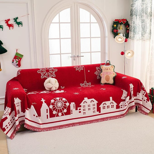 MEETSKY Christmas Couch Cover Red Sofa Slipcover for 2 Couch, Sofa Covers Washable Use Thick Soft Fabric Couch Cover for Dogs, Multi-Use Decorative Couch Protector for Pets, 71" x 118", Red by MEETSKY