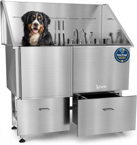 KANIS Professional Dog Washing Station 304 Stainless Steel Pet Wash Sink | Grooming Bathtub w/Shower, Floor Grates and Storage for Large, Medium & Small Pets by KANIS