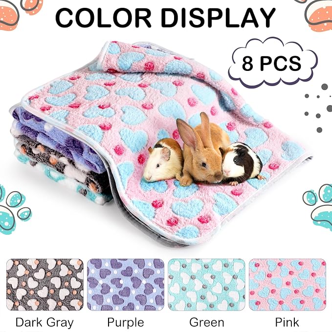 Tudomro 8 Pcs Absorbent Guinea Pig Blankets Washable Small Animal Fleece Bedding Cage Liners Reusable Pet Sleep Mat Pad Cover for Ferret Chinchilla Furniture Protection(Heart,14 x 28 Inch) - Image 6