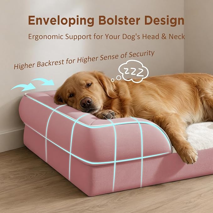 Comfort Expression Orthopedic Dog Bed for Extra Large Dogs with Bolster | Waterproof Dog Couch Bed with Washable Cover & Non-Slip Bottom, Supportive Egg Crate Foam XL Pet Bed, 45x35 Inch - Image 3