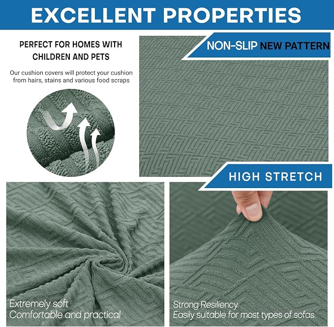 XINEAGE New 3 Pieces Couch Covers for 2 Extra Large Cushion Sofa Super Stretch Sofa Cover for 2 Large Seat Universal Loveseat Slip Cover for Living Room (Pea Green), 71"-91"(2 Cushions) - Image 5