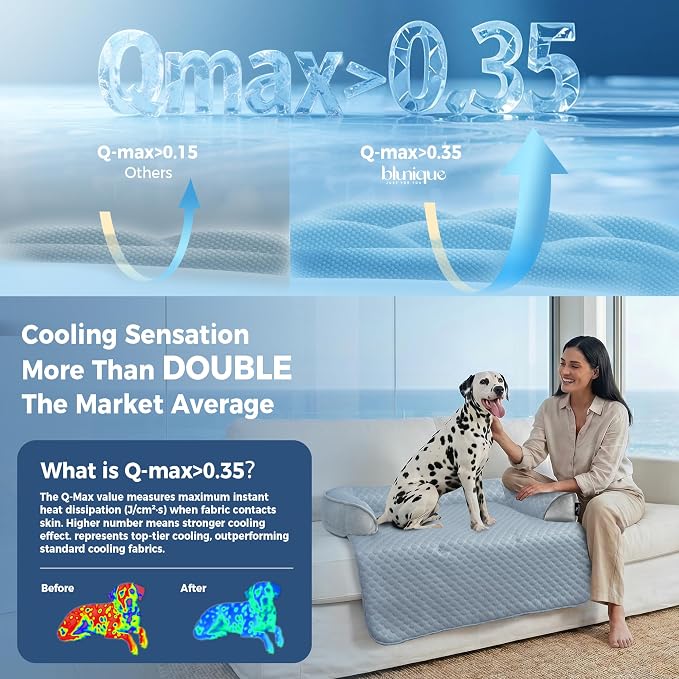 Large Cooling Dog Bed Mat - 41 x 37 Inch Waterproof Couch Cover for Dogs Washable, Non-Slip Bottom Self Cooling Mat for Dogs, Durable & Non-Gel, Dog Couch Bed for Sofa Floor Car, Light Blue - Image 4