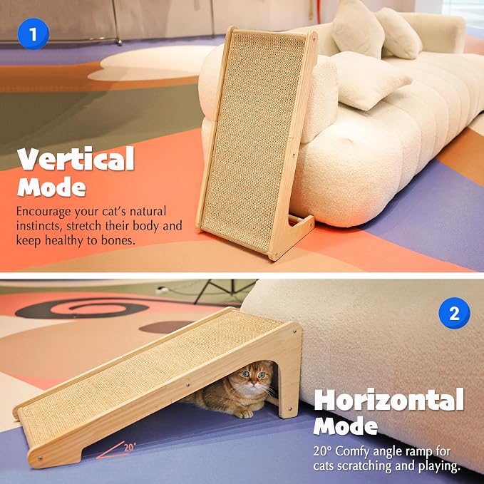 PETKARAY Sisal Cat Scratcher Ramp, L Shaped Scratching Post and Scratch Pad for Indoor Cats, Couch Furniture Protector - Image 2