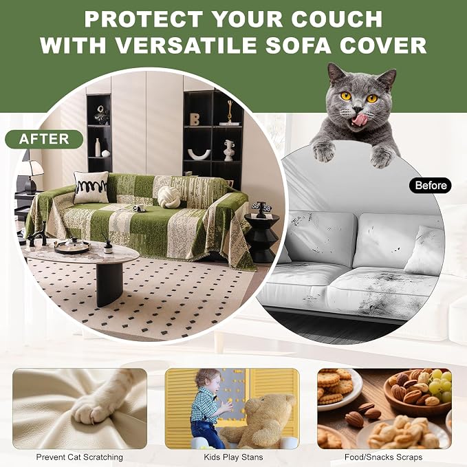 ROOMLIFE Boho Couch Covers for Sofa Washable for 3 Cushion Couch Chenille | Furniture Protector Sofa Couch Cover for Dogs, Soft Breathable Sofa Slipcover, Couch Throw Blankets with Tassels 71''X134'' - Image 7