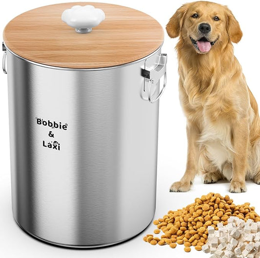 25 Lbs Large Stainless Steel Dog Food Storage Container with Lids Airtight to Keep Food Fresh, Metal Pet Food Bin Claw Handle Easy Clean & Use for Big Dog Multiple Pet, Long-Lasting Cat Food Storage by BobbieLaxi