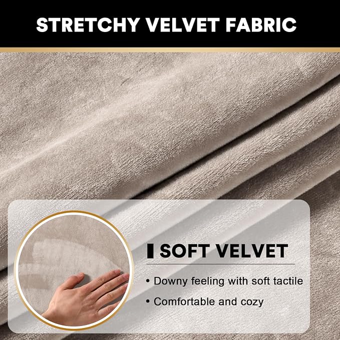 PrinceDeco Velvet Stretch Couch Cushion Cover, Sofa Slip Covers for 3 Seat Cushion Couch Chair Loveseat Sofa Cushion Furniture Protector Cushion Sofa Cover Each Width Up to 29.5", Oatmeal - Image 4