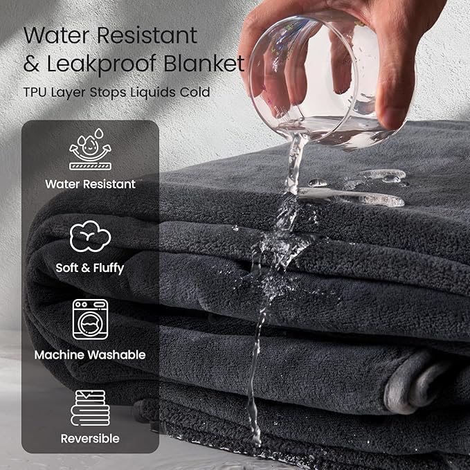 LOOBANI Waterproof Blanket for Twin Bed, Reversible Leakproof Throw 60"x80" | Waterproof Dog Blanket for Pet Accidents, Soft Flannel & Coral Fleece Bed Throw, Stain-Resistant Furniture Protector, Grey - Image 3