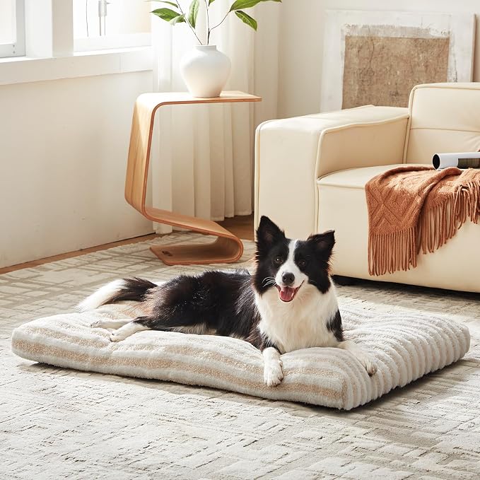 FURTIME Washable XXL Dog Bed for Extra Large Dogs, Giant Dog Crate Beds | Comfy Fluffy Kennel Pad Anti-Slip Pet Sleeping Mat, Machine Washable Dogs Pillow, 47"x29"x4", White - Image 9