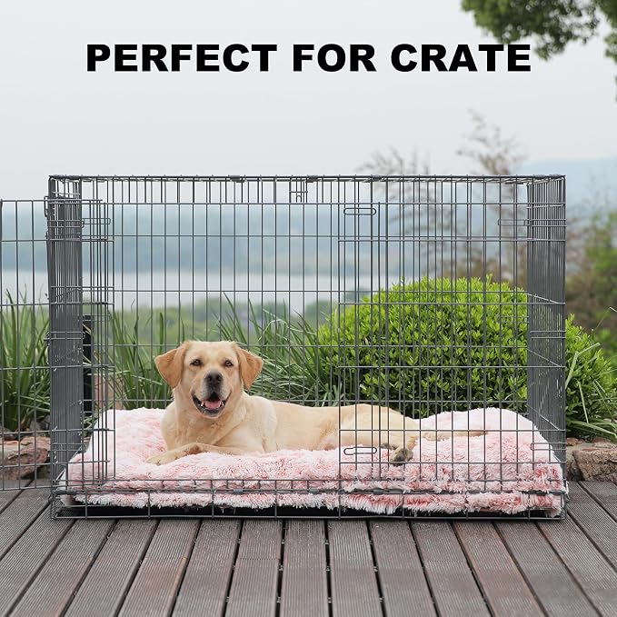 Bedfolks Waterproof Dog Crate Bed with Removable Washable Cover, Plush Faux Fur Pad, Extra Large, Fluffy Kennel Bed, 41"x27", Pink - Image 3