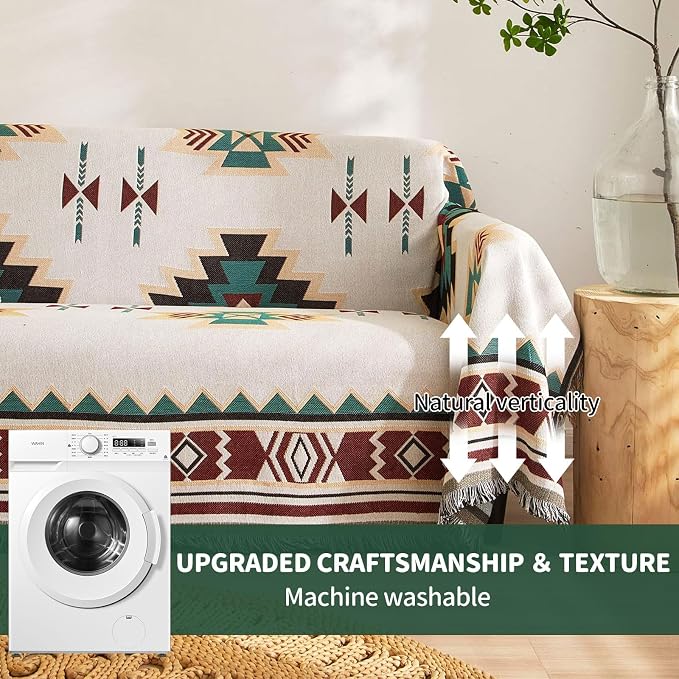 ROOMLIFE Aztec Couch Cover Blanket Boho Living Room Furniture Covers Farmhouse Home Decor Woven Sofa Covers Sectional Sofa Slipcover Soft Cozy Pet Couch Protector for Dogs Cats,71" X 134" - Image 5
