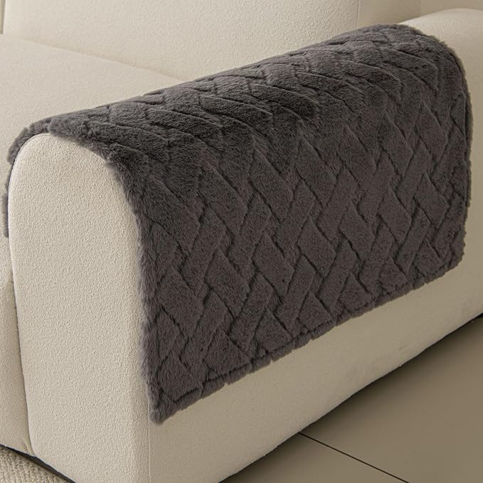 Waterproof Dog Bed Cover Non Slip Couch Cover for Dogs Washable Soft Faux Fur Sofa Cover Couch Covers for 3 Cushion Couch Sofa Pet Friendly (Grey, 22.5x22.5（2pc）) by Unknown