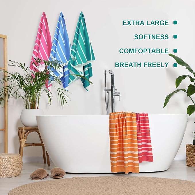 EBOOT 10 Pack Oversized Beach Towel Set Extra Large Pool Towels Microfiber Quick Dry Swim Blanket for Adult Women Men Face Hand Body Bath Travel Pool(Lovely Color,36 x 72 Inch,Stylish Stripe) - Image 5