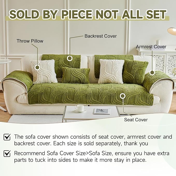 OTOB Couch Arm Covers Protector Washable Non Slip Sofa Arm Covers, 1 Piece | Matcha Green, 27.6"x27.6", Soft Plush, Pet Friendly, All Seasons, Breathable, Modern, Wear-Resistant, Pet Dog Couch Cover - Image 7