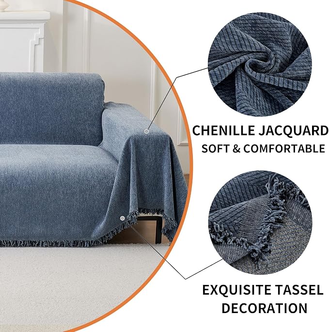 HAOMAIJIA Sectional Couch Covers L Shape 2 Pieces Washable L Shaped Couch Covers for Sectional Sofa Non Slip Couch Cover Blanket for Dogs Pet Friendly Furniture Protector (Blue, 71"x102" + 71"x118") - Image 6