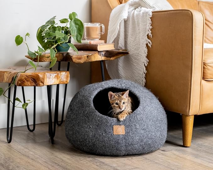 Handcrafted Wool Cat Cave Bed - Perfect Hideaway for Your Feline Friend - Quiet/Warm for Sleeping & Relaxing - Love Your Pet Dog or Cat - 100% Organic Felt - Ethically Sourced (Grey) - Image 2