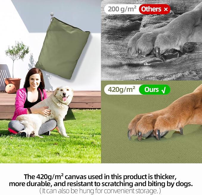 Sytopia 36 Inch Canvas Outdoor Dog Bed for Large Dogs, Durable Dog Bed with Waterproof Machine Washable Removable Cover, Indoor Patio Pet Pad for Crate, Green - Image 2