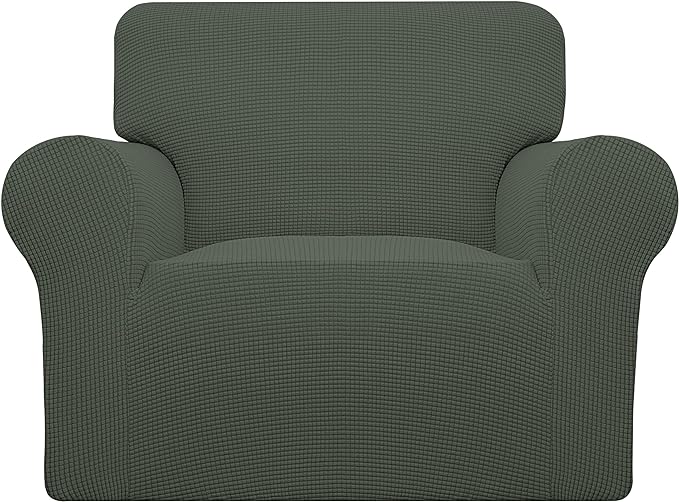 Easy-Going Stretch Chair Slipcover with Arm Washable Olive Green | 1-Piece Couch Sofa Cover Furniture Protector for Living Room Soft with Bottom For Kids, Pet. Spandex Jacquard by Easy-Going
