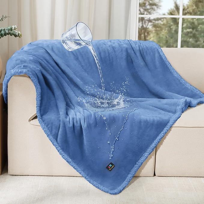 Luciphia Waterproof Pet Blanket, Liquid Pee Proof Dog Blanket for Sofa Bed Couch, Reversible Sherpa Fleece Furniture Protector Cover for Small Medium Large Dogs Cats, Navy Blue Large（65" x 57"） by luciphia