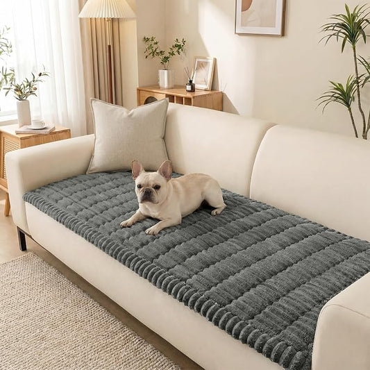 Non-Slip Washable Couch Cover for Dogs, Soft Thick Ribbed Flannel | 27.6"x70.9", Dark Gray, 0.8" Thick, Rubber Dot Backing, Pet-Friendly Protector for Sofa, Floor, Window Seat, Car or Camping by Unknown