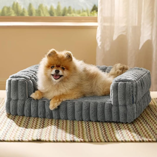 Bedsure ComfyFleece™ Orthopedic Dog Bed for Small Dogs, Waterproof Memory Foam Small Pet Beds with Sides, Non-Slip Bottom and Egg-Crate Foam Medium Dog Couch Sofa with Washable Corduroy Cover, Grey by Unknown