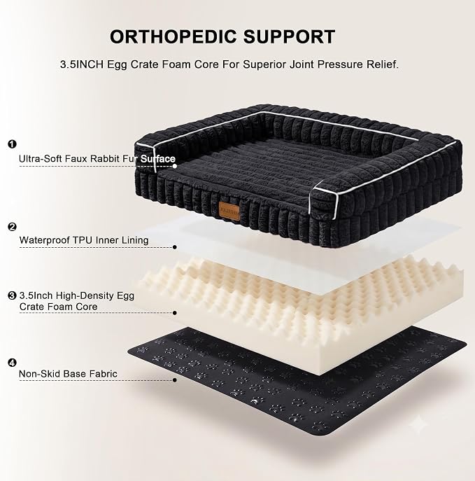 Orthopedic Calming Medium Dog Bed Pet Sofa Bed 30''X20'' Black | 3-Sided Pet Couch Medium Size Dog, Soft Egg-Crate Foam Dog Mat, Waterproof Removable Washable Cover, Nonskid Bottom Cat Bed - Image 6