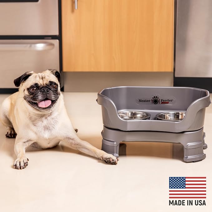 Neater Feeder Deluxe Mess-Proof Elevated Dog Bowls for Small Dogs (Up to 19 lbs), 2 Height Adjustable (6” & 7.5”) No-Spill Raised Dog Bowl Stand, Stainless Steel Food Bowl Set, Made in USA, Gunmetal - Image 4