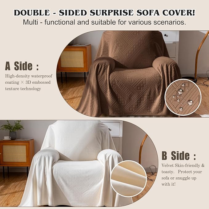 Waterproof Recliner Chair Covers, Anti-Slip Reclining Chair Covers, Pet-Friendly, Washable, Durable and Breathable Couch Covers – Reversible Design for Sofa Protection(71x71in/Brown) - Image 3