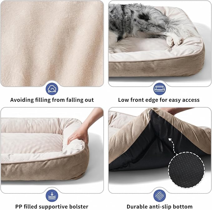FAIRYPET Deluxe Plush Dog Beds for Medium to Large Dogs, 3D Crimped Siliconized Hollow Fiber Fill，Soft Breathable，Washable Dog Bed, Plush Faux Fur & Corduroy,Durable Pet Bed with Anti-Slip Bottom - Image 5
