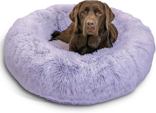 Best Friends by Sheri The Original Calming Donut Dog Bed for Large Dogs up to 100 lbs, Shag Faux Fur, Lavender, 36" x 36" by BestFriendsbySheri
