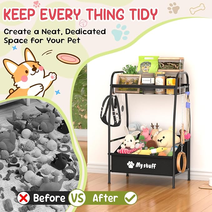 Kaiferty Medium Dog Toy basket, Toy Box for Dogs, Pet Toys Bin Dog Metal Wire Basket for Toys, Food Storage, Storage Organizer Chest Storage, Toy Box for Living Room Area (Black) - Image 6