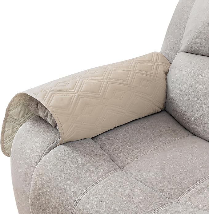 Genina 100% Waterproof Couch Arm Covers Set of 2, Armrest Covers for Sofa Couch Armchair, Anti-Slip Sofa Arm Cover Protectors Armchair Slipcovers for Pets Dogs (Beige) by Genina
