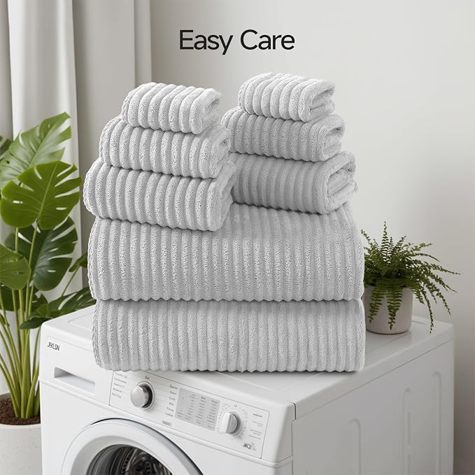 REDKISS Gray Bath Towels Set 8 Piece - Microfiber Bathroom Towels of 8 Large, Highly Absorbent Bath Towel, Soft Shower Towel for Bathroom, Hotel 2 Bath Sheet 2 Hand 2 Washcloths 2 Hair Towel Wrap - Image 7