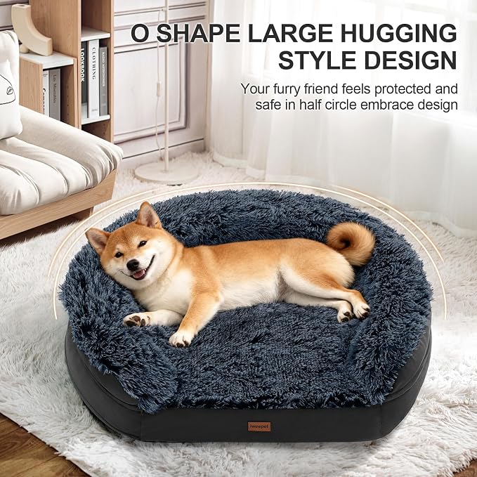 iweepet Fluffy Orthopedic Dog Beds for Large & Extra Large Dogs, 41" Calming Dog Sofa Bed with Supportive 28D Egg-Crate Foam, Removable Washable Cover, Waterproof Lining, for Puppy,Senior,Sick - Image 2