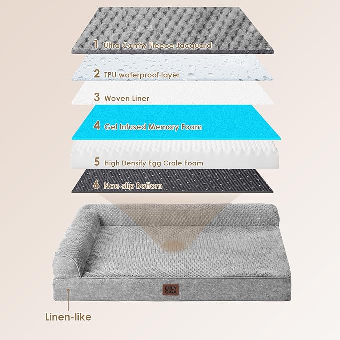 EHEYCIGA XL Dog Bed Memory Foam for Crate, Extra Large Dog Bed Orthopedic with Washable Removable Cover, Waterproof Pet Sofa Couch XLarge Size Dogs, 41x27x6.5, Grey - Image 5