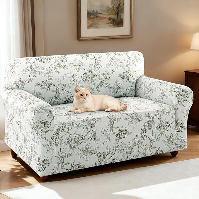 H.VERSAILTEX High Stretch Couch Cover 2 Cushion Sofa Printed Love Seat Couch Covers Floral Pattern Soft Skin-Friendly Fabric Couch Covers for Dogs(Garden Bliss-Sage,Loveseat) - Image 2