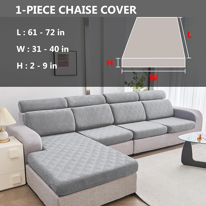 Genina Waterproof Sectional Couch Covers Non Slip Sofa Cushion Covers | L Shape Sectional Fit,Chaise Cover,Stretch Jacquard Fabric,Pet Hair & Scratch Protection,Furniture Protector,Washable - Image 2