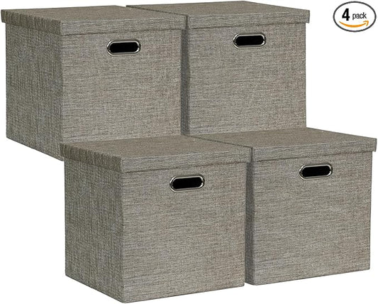 Posprica Storage Bins with Lids,13×13×13 Foldable Storage Cube Baskets Boxes Fabric Drawers for Closet Shelf Cabinet Bookcase,Set of 4,Coffee by Posprica