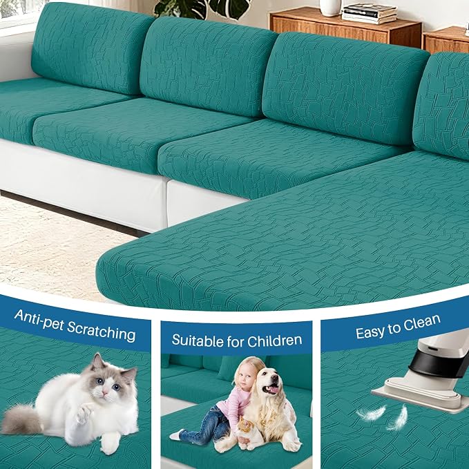 MAXIJIN Waterproof Chaise Cover Stretch Sectional Couch Covers for L Shaped Chaise Lounge Slipcovers with Elastic Bottom for Dogs Pets (1 Piece for Chaises or Sofa 3-Seater, Blackish Green) - Image 7